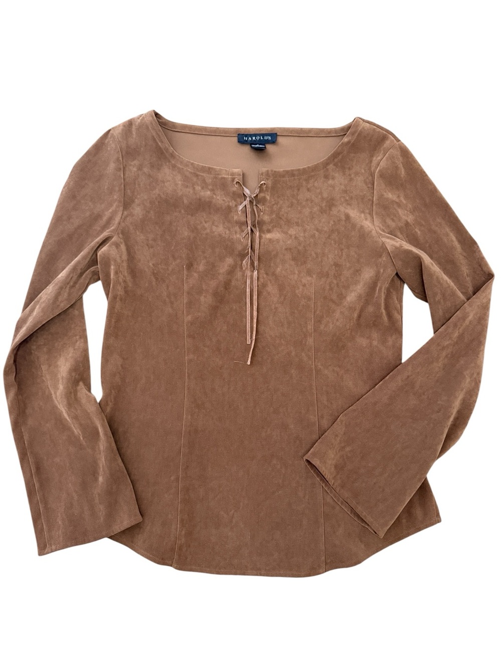 Harold’s Vintage Brown Suede Lace-up Blouse Womens Size 6 LongSleeve Western